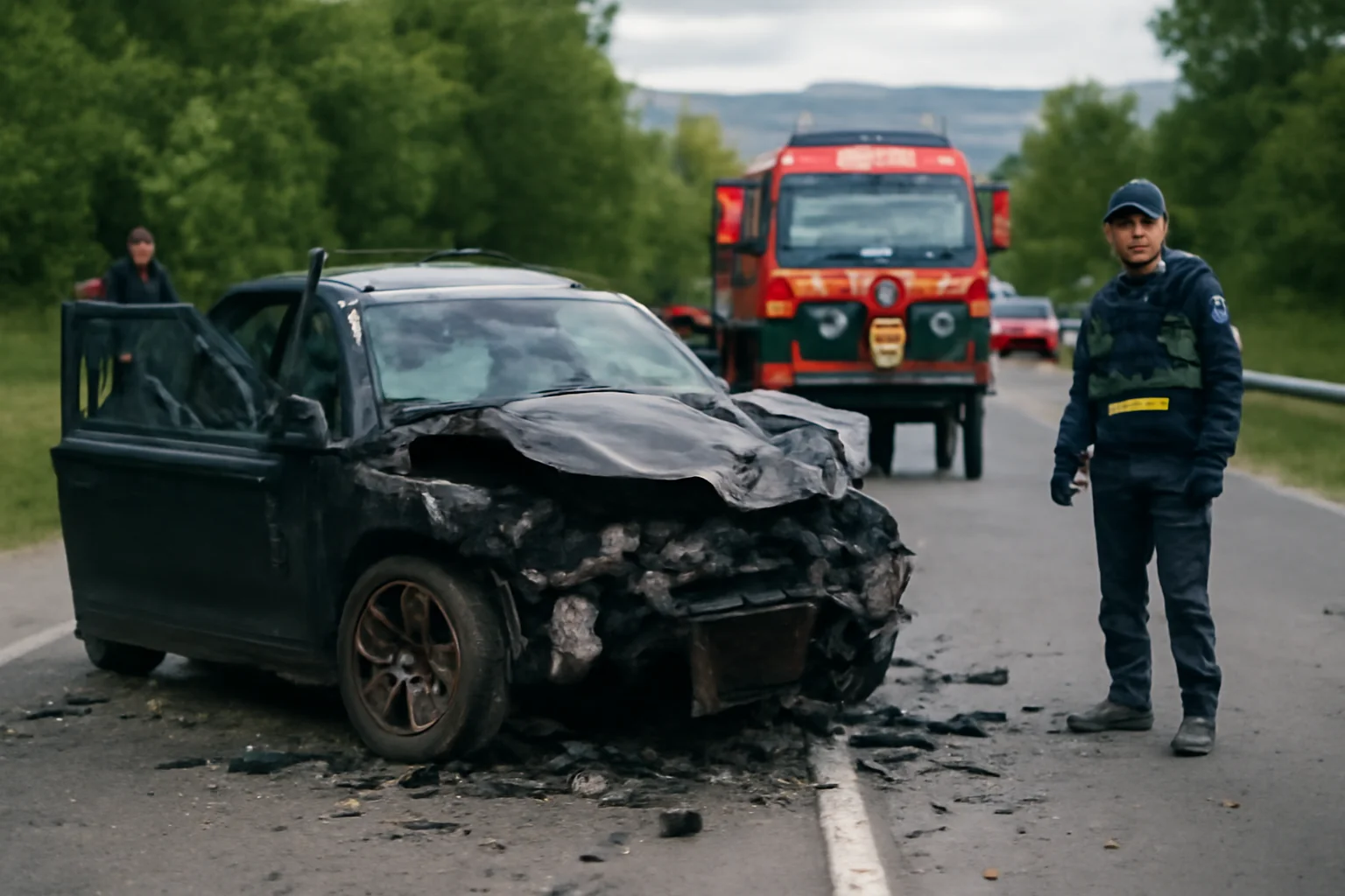 Trei autocamioane implicate într-un accident pe DEx 12 la Oarja; sens blocat spre Craiova
