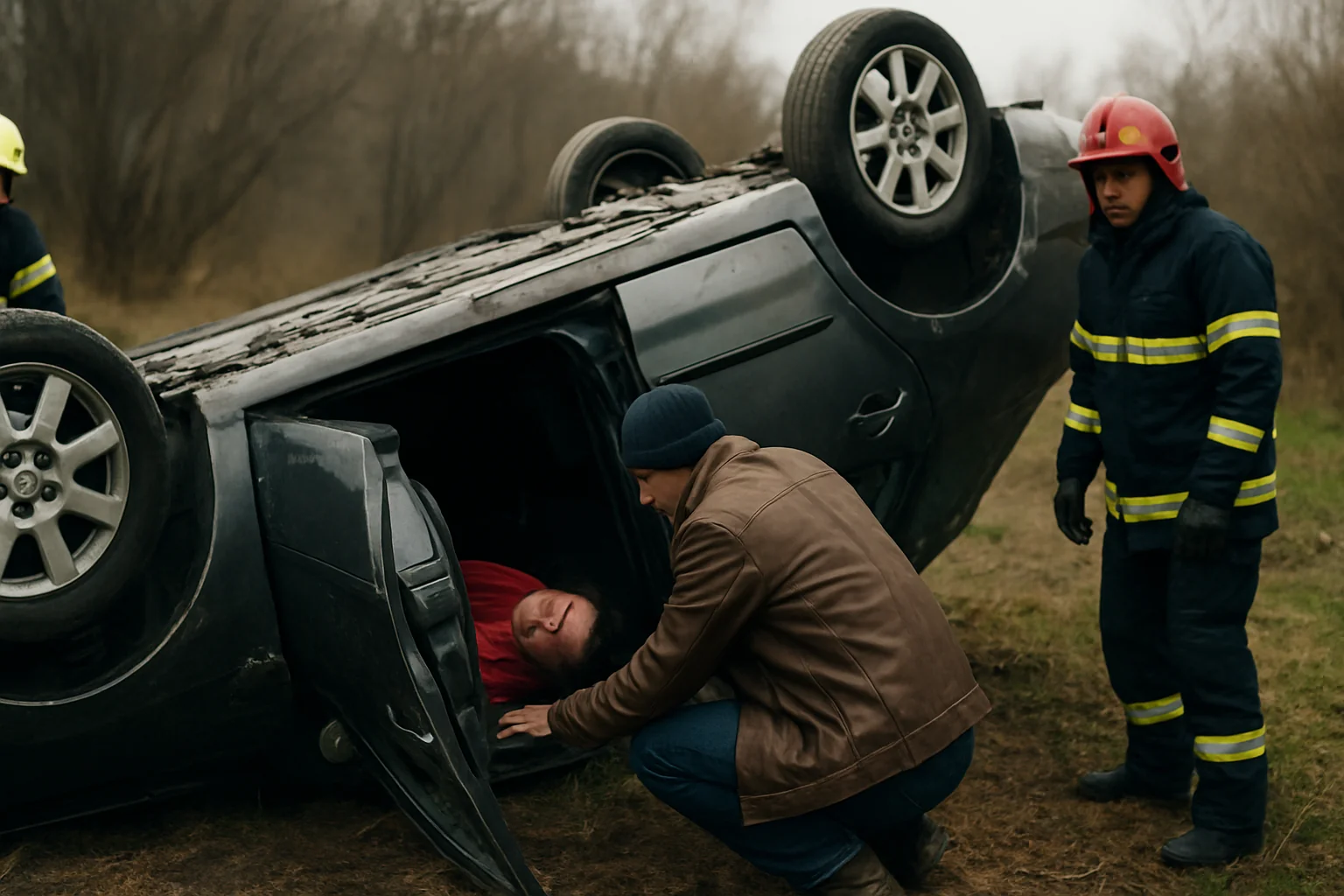 Accident grav în Argeș: mașină răsturnată, victima blocată