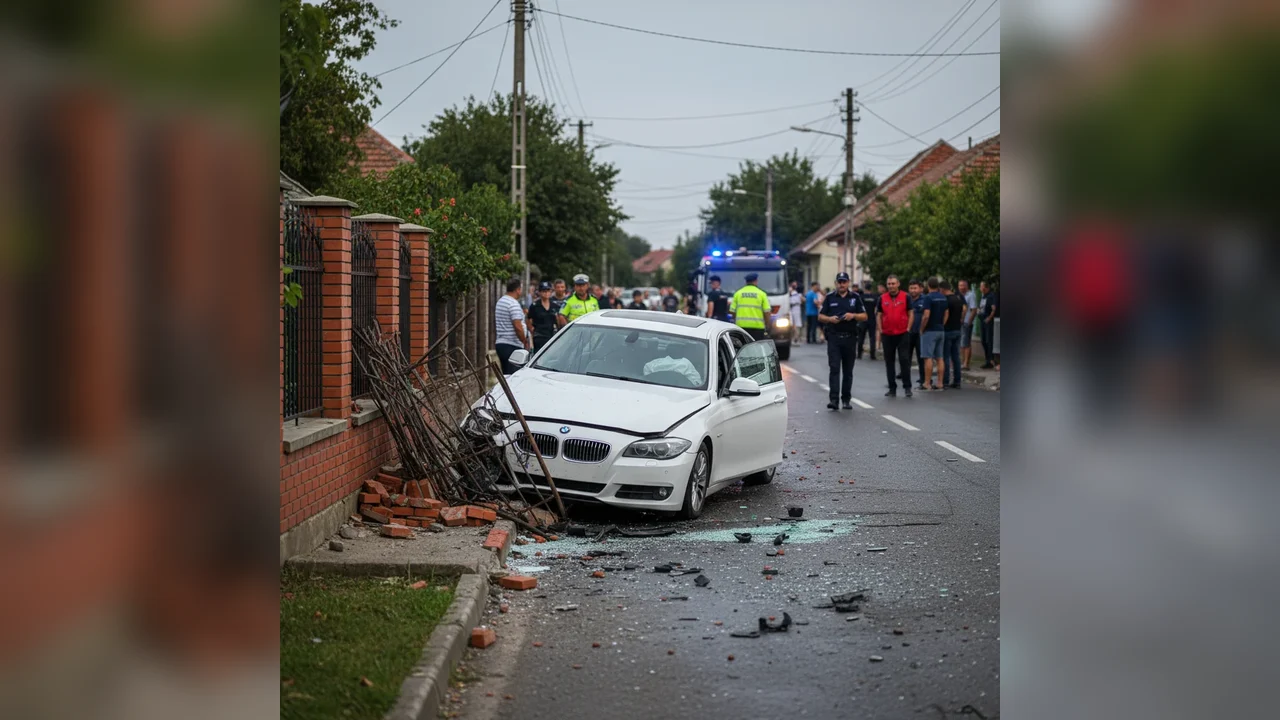 Accident grav la Micești după ce un BMW a derapat și a provocat pagube serioase