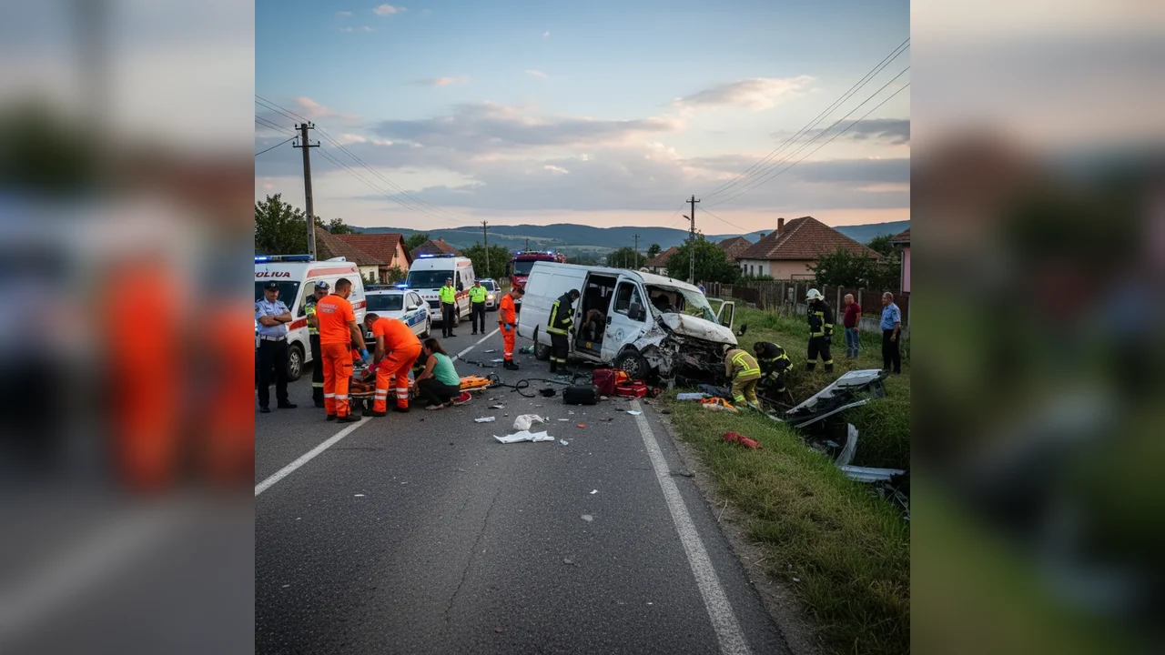 Accident rutier cu microbuz de pasageri în comuna Stâlpeni, județul Argeș, raportat de la Pitești