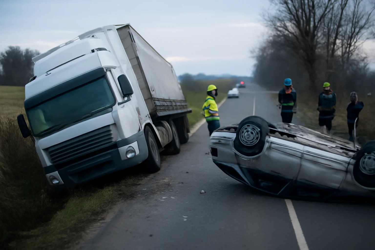 Accidente grave în Argeș: TIR ieșit de pe drum și mașină răsturnată