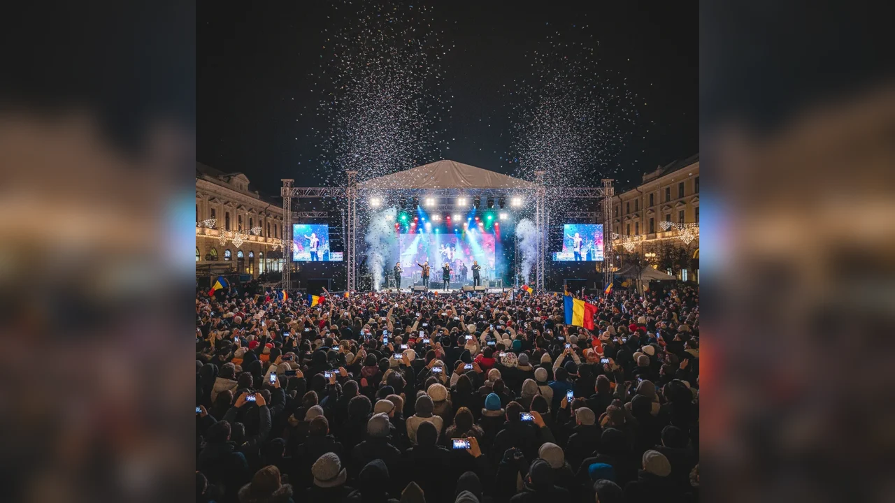 Concert spectaculos de 1 Decembrie în Piața Primăriei din Pitești