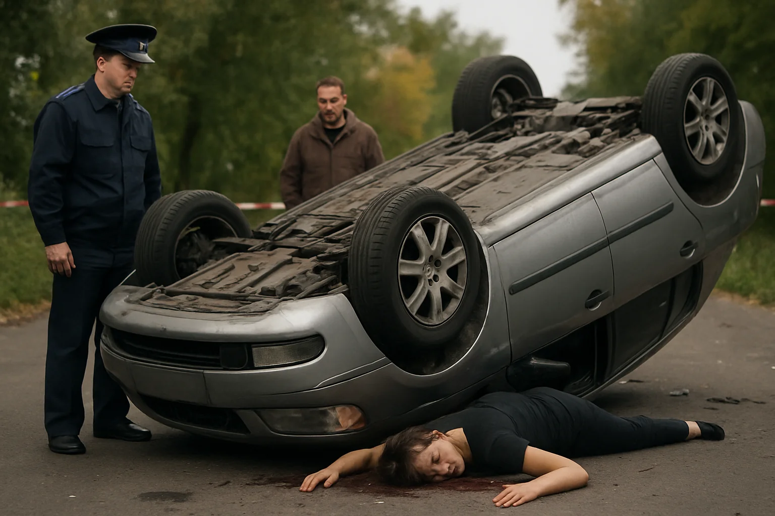 Femeie moartă după accidentul cu mașina răsturnată