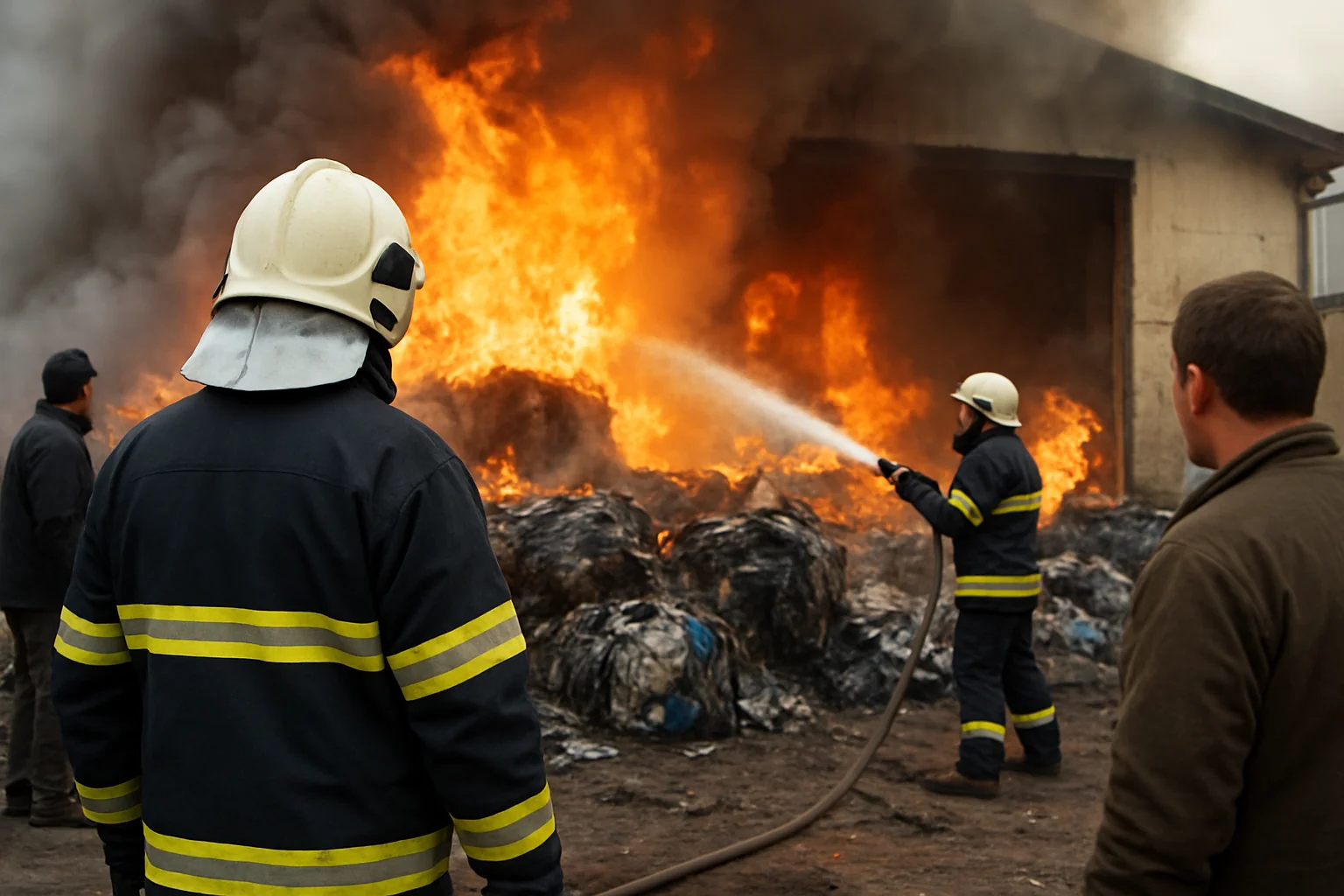 Incendiu la fabrică în Câmpulung: Baloți textili au ars