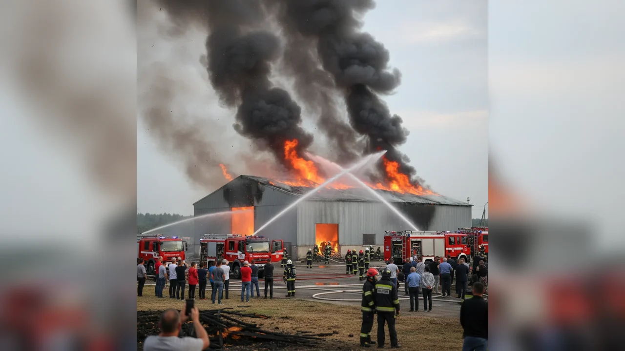 Incendiu la o hală de producție peleți din Buzoești, sat Curteanca, anunțat de autorități de la Pitești