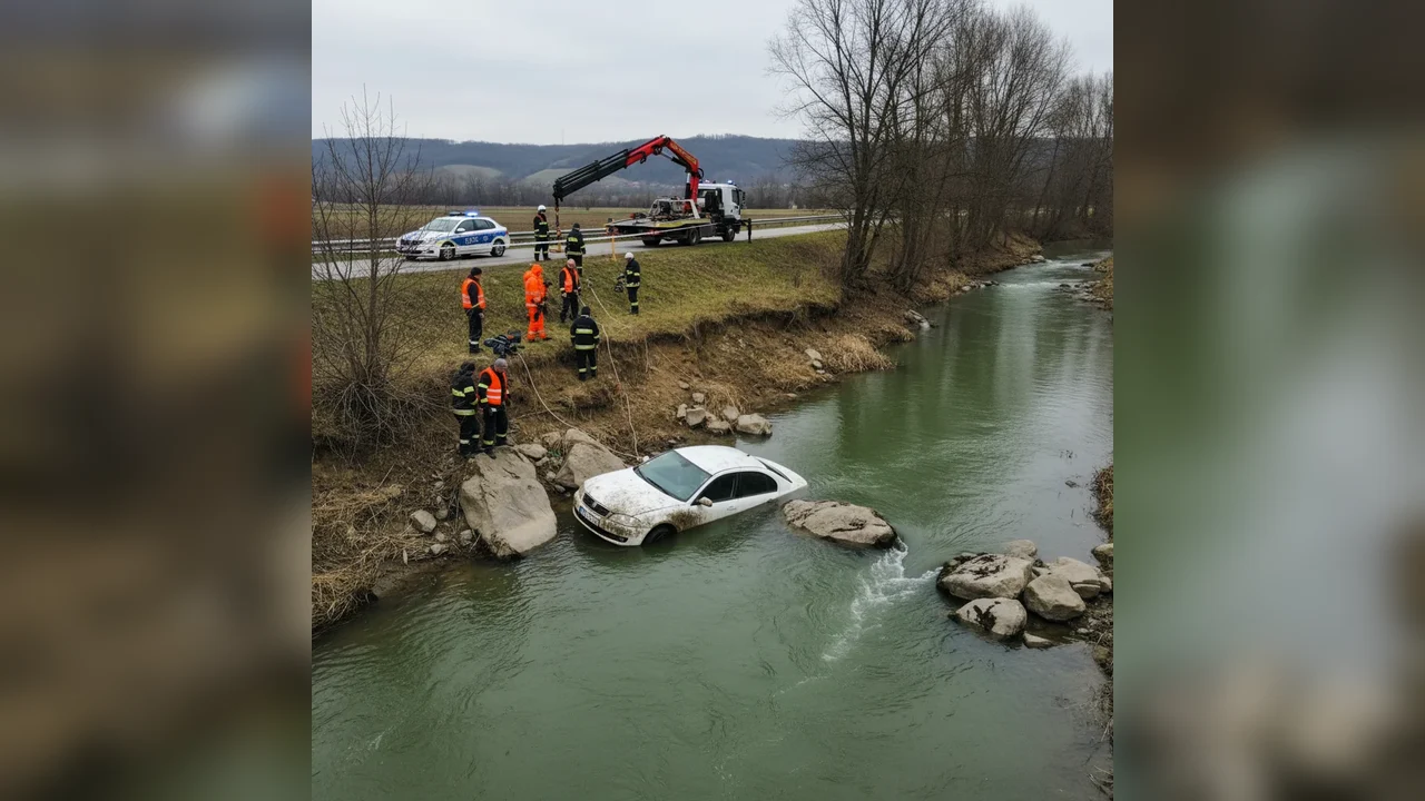 Mașină răsturnată în Râul Dâmbovița la Stoenești. Șofer de 25 de ani sancționat pentru viteză – caz raportat la Pitești