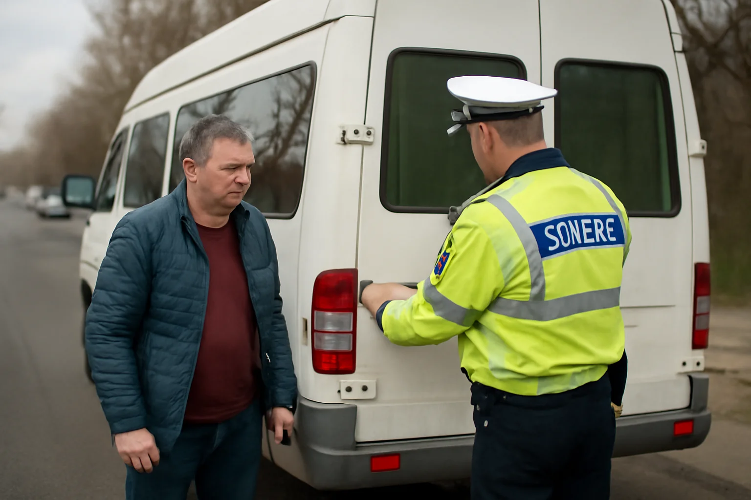 Microbuz de transport persoane verificat în trafic la Pitești: șofer amendat și lăsat fără numere