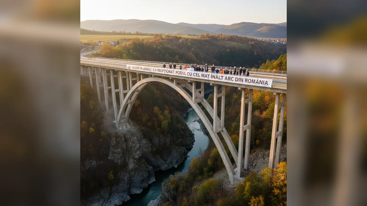 Podul cu cel mai înalt arc din România, inaugurat oficial în Argeș – un record local
