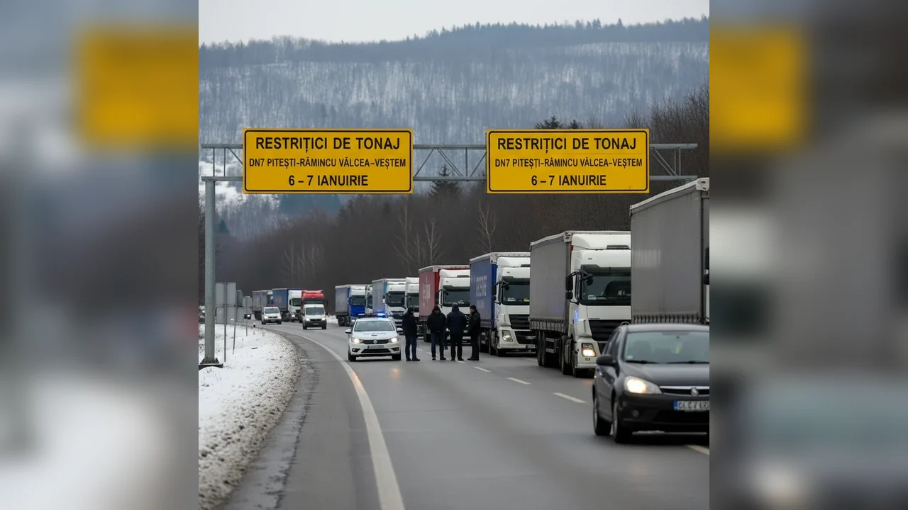 Restricții de tonaj pe DN7 la Pitești de Bobotează și Sf. Ion în ianuarie 2026