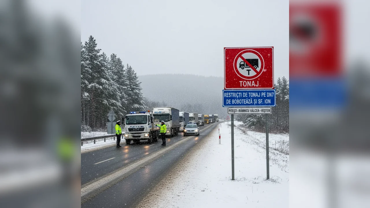 Restricții de tonaj pe DN7 la Pitești în perioada Bobotezei și a Sfântului Ion