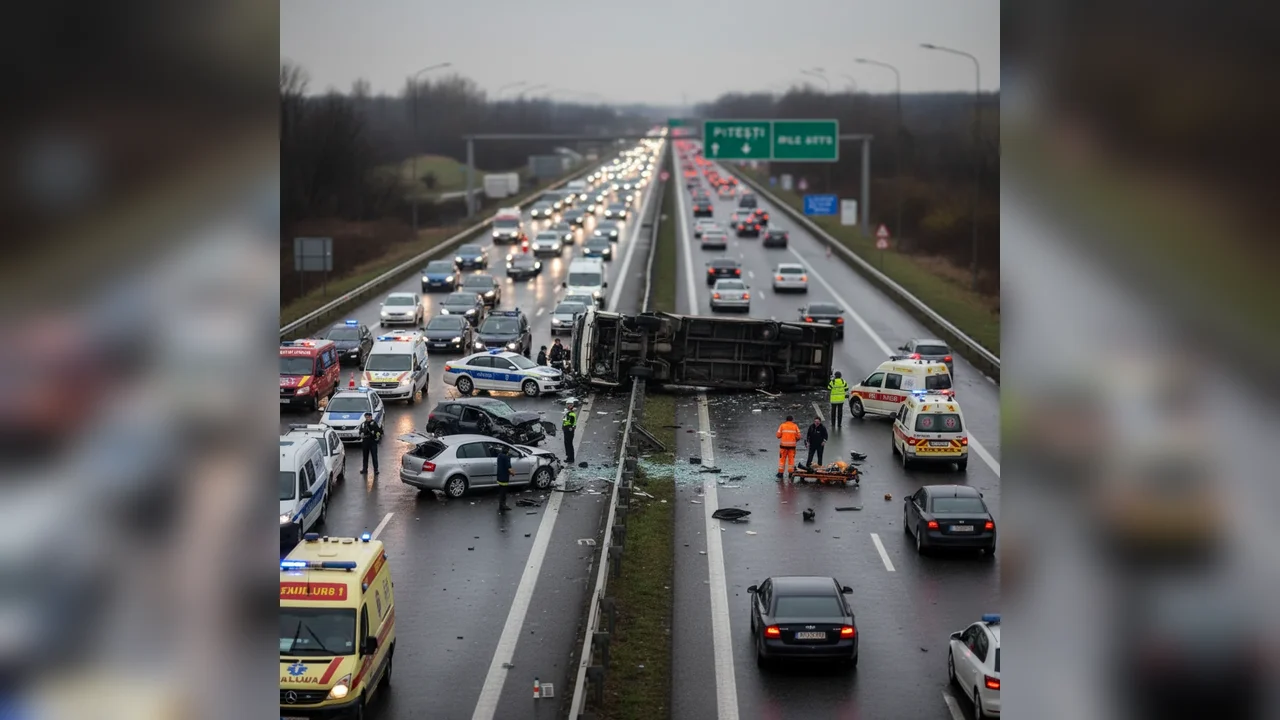 Trafic blocat pe A1 în urma unui accident cu patru răniți, lângă Pitești